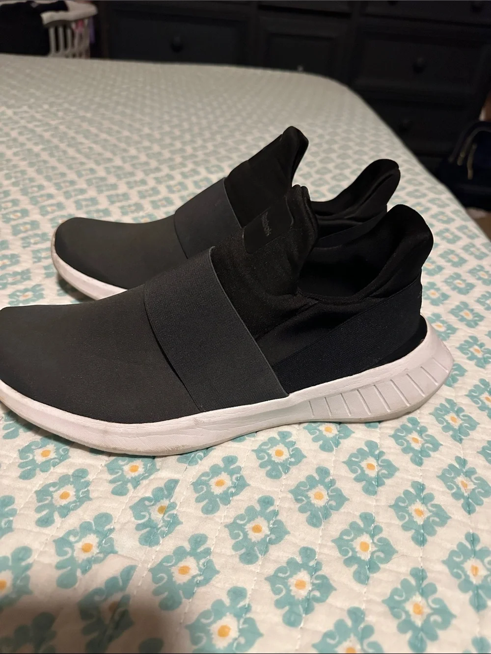 Women’s Reebok Slip-On Athletic Sneakers in Black and White